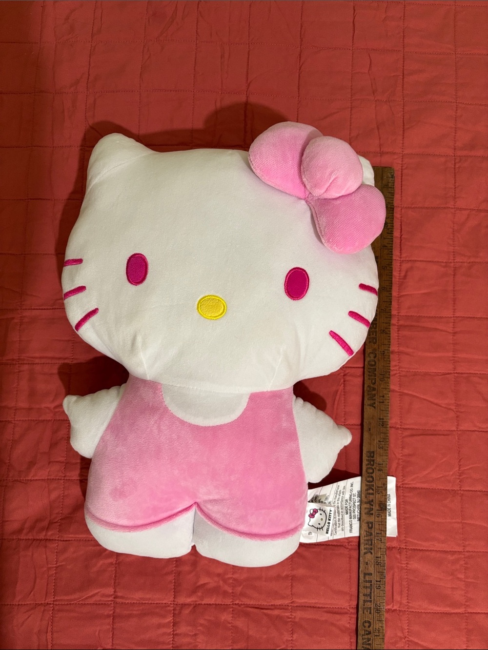 Sanrio Hello Kitty Plush in White and Pink with Yellow Nose cuddle pillow